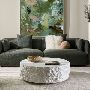 Mesa de Centro Moderna Redonda de Fibra de Vidrio Blanca con Textura de Roca Natural para Sala de Estar, Hogar u Hotel - Product Image 1