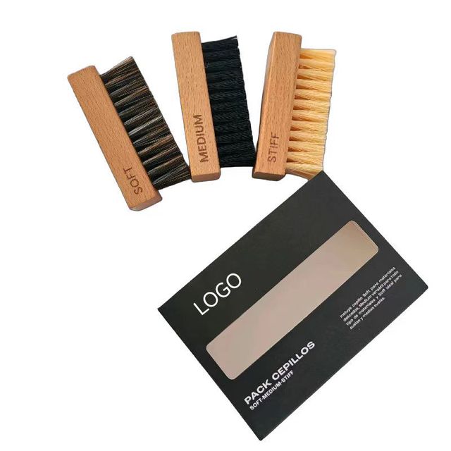 Factory Supply  Varnish Wood Handle Soft Medium Stiff Bristles Sneaker Shoe Cleaning Brush Pack with Box