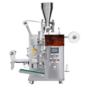 Double Chamber Small pyramid Three-side Sealing tea bag filling and packing machine With Thread Tag for small business