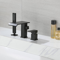 Ensemble de robinetterie de douche moderne noir mat en cuivre avec jet pluie, 1 poignée, montage sur pont, design apparent, pour prix de gros