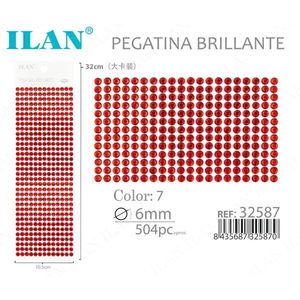 Ilan Adesivo Brillante 6mm Rosso con Strass, 504 Pezzi su Grande Cartoncino - Product Image 3