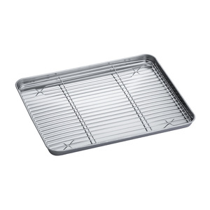 304 Stainless Steel Square Flat Bottom <b>Tray</b> With Wire Rack For Noodle Roll And <b>BBQ</b> Kitchen Use - Product Image 1