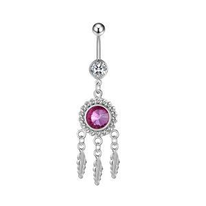 Anello per <span class=keywords><strong>ombelico</strong></span> Dreamcatcher - <span class=keywords><strong>Piercing</strong></span> <span class=keywords><strong>all</strong></span>'<span class=keywords><strong>ombelico</strong></span> in acciaio inossidabile placcato <span class=keywords><strong>argento</strong></span> stile punk con cristallo rosa CZ e piuma, regalo di nozze - Product Image 3