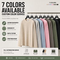 T-shirt Homme Oversize à Manches Longues en Maille Gaufrée, 280g, 65% Coton 35% Polyester, Style Streetwear Vintage, 7 Couleurs, Logo Personnalisable, Vente en Gros