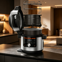 7.5L 9-In-1 Multifungsi Electric Multi Cooker Dengan TenderCrisp Dual Lid Pressure Air Fry Cooker Peralatan Dapur