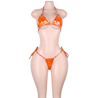Ensembles de tenues de soirée pour adultes, danseuses et serveuses de boîte de nuit, comprenant des bikinis deux pièces et des soutiens-gorge string en cuir effet mouillé réfléchissant avec détails métalliques ajourés