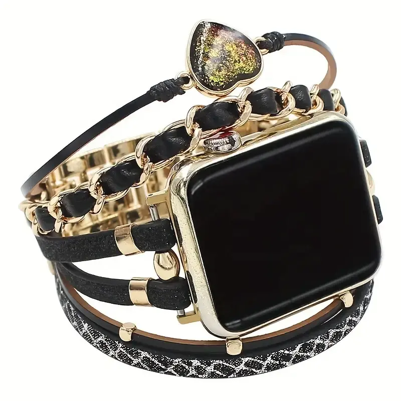 Armbänder Uhrenarmbänder für iWatch 38 45 44 49 mm Samsung Galaxy trendig Damen Leder Perlen-Armband