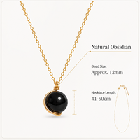 Collier pendentif en obsidienne noire naturelle, enroulé de fil d'acier inoxydable, or et argent, pour un usage quotidien