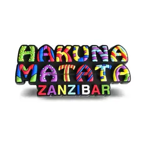 Adesivo magnético de silicone para presente de viagem em PVC macio 3D em relevo HAKUNA MATATA ZANZIBAR, lembrança de viagem, geladeira e geladeira