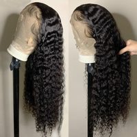 Pelucas de encaje frontal 13x4 de onda profunda, densidad 180%, 26 pulgadas, encaje HD, pre-arrancadas, con cabello de bebé, rizadas, negras, para mujer, China