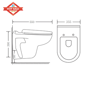 Toilette murale moderne monobloc en céramique avec piège en P incluse fournie en usine pour hôtels salles de bain toilettes - Product Image 3