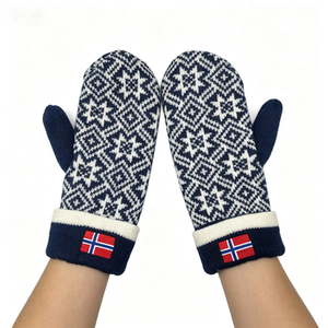 Mitaines épaisses en tricot torsadé rayé pour <span class=keywords><strong>femme</strong></span>, en acrylique et coton, thermiques, coupe-vent, doublées polaire, pour l'hiver et le froid - Product Image 1