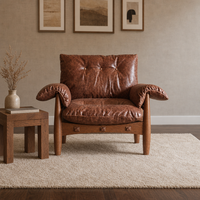 Fauteuil en cuir ciré, fauteuil avec structure en bois de chêne pour salon, personnalisable OEM ODM