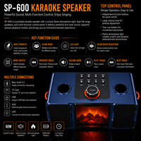 Speaker Karaoke Portabel SP600 BT 5.2 Sistem PA Mikrofon Nirkabel Ganda Lampu LED RGB USB AUX Kartu SD Pesta