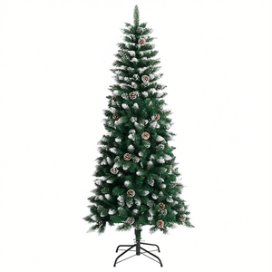 Árbol de Navidad artificial de PVC verde de 59.1 pulgadas con piñas y base, árbol decorativo para interiores. - Product Image 1