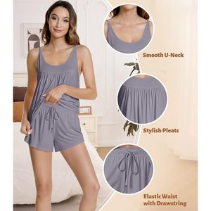 Conjunto de Pijama de Bambú y Viscosa Personalizado para Mujer, Camiseta sin Mangas y Pantalones Cortos, Ropa de Dormir Fresca e Informal para Damas - Product Image 4