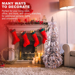 Prelit 6 Ft Pop Up Árbol de Navidad flocado completamente <span class=keywords><strong>decorado</strong></span> <span class=keywords><strong>con</strong></span> <span class=keywords><strong>cinta</strong></span> de adornos y luces cálidas - Product Image 6
