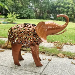 Patung Gajah Kecil, Lampu Tenaga Surya Cerdas Luar Ruangan Halaman Rumput dan Taman Logam