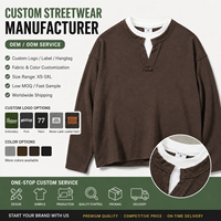 Sweat-shirt Henley personnalisé pour homme en mélange soie et laine 280 g/m², style Old Money, col ras du cou, coupe ample, épaules tombantes, double couche, manches longues