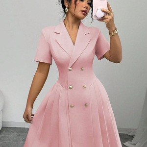 Abito Estivo Vintage da Donna AliExpress, Nuovo Modello a Mezza Lunghezza in Tinta Unita con Inserti in Poliestere, Stile Europeo e Americano - Product Image 3