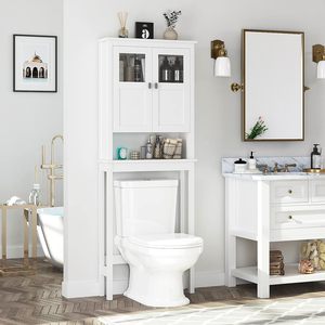 Armoire <span class=keywords><strong>de</strong></span> <span class=keywords><strong>rangement</strong></span> <span class=keywords><strong>de</strong></span> <span class=keywords><strong>salle</strong></span> <span class=keywords><strong>de</strong></span> <span class=keywords><strong>bain</strong></span> blanche moderne Armoire <span class=keywords><strong>de</strong></span> toilette avec portes en verre et étagères réglables Matériau en bois - Product Image 4
