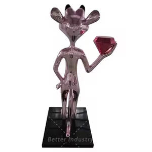 Espejo de fibra de vidrio personalizado, leopardo de dibujos animados rosa con escultura de diamante para centro comercial, edificio de Hotel, decoración de vacaciones - Product Image 6
