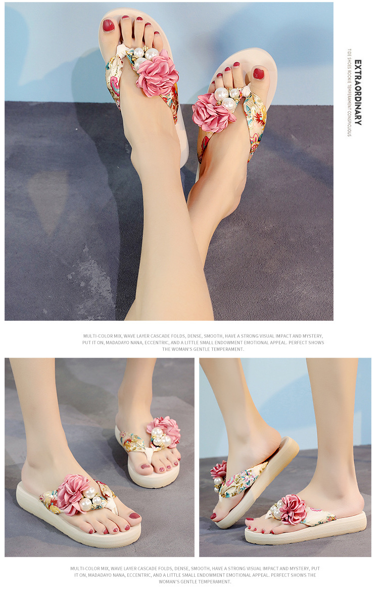 Summer Beach Casual Slipper Flip-flops Outdoor Women Wedges Floral Slippers Platform Sandals