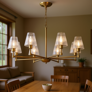 Lustre suspendu 8 lumières doré avec abat-jour en verre, style moderne farmhouse, pour salle à manger, salon, chambre - Product Image 2