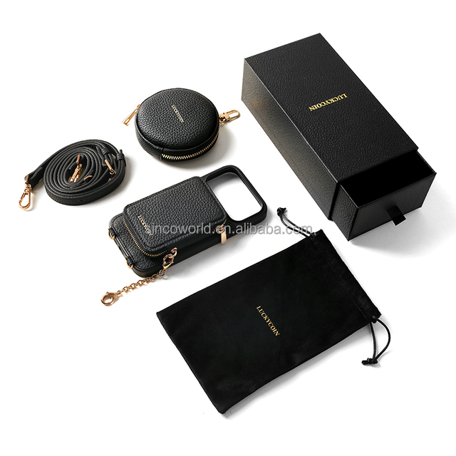 Stock Magnetic Detachable Design Secure RFID Blocking Crossbody Phone Case Wallet Lanyard Genuine Leather Phone case