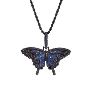 Butterfly Pendant Necklace Men's Diamond Charm Full Pave Street Style Everyday Wear - Product Image 5
