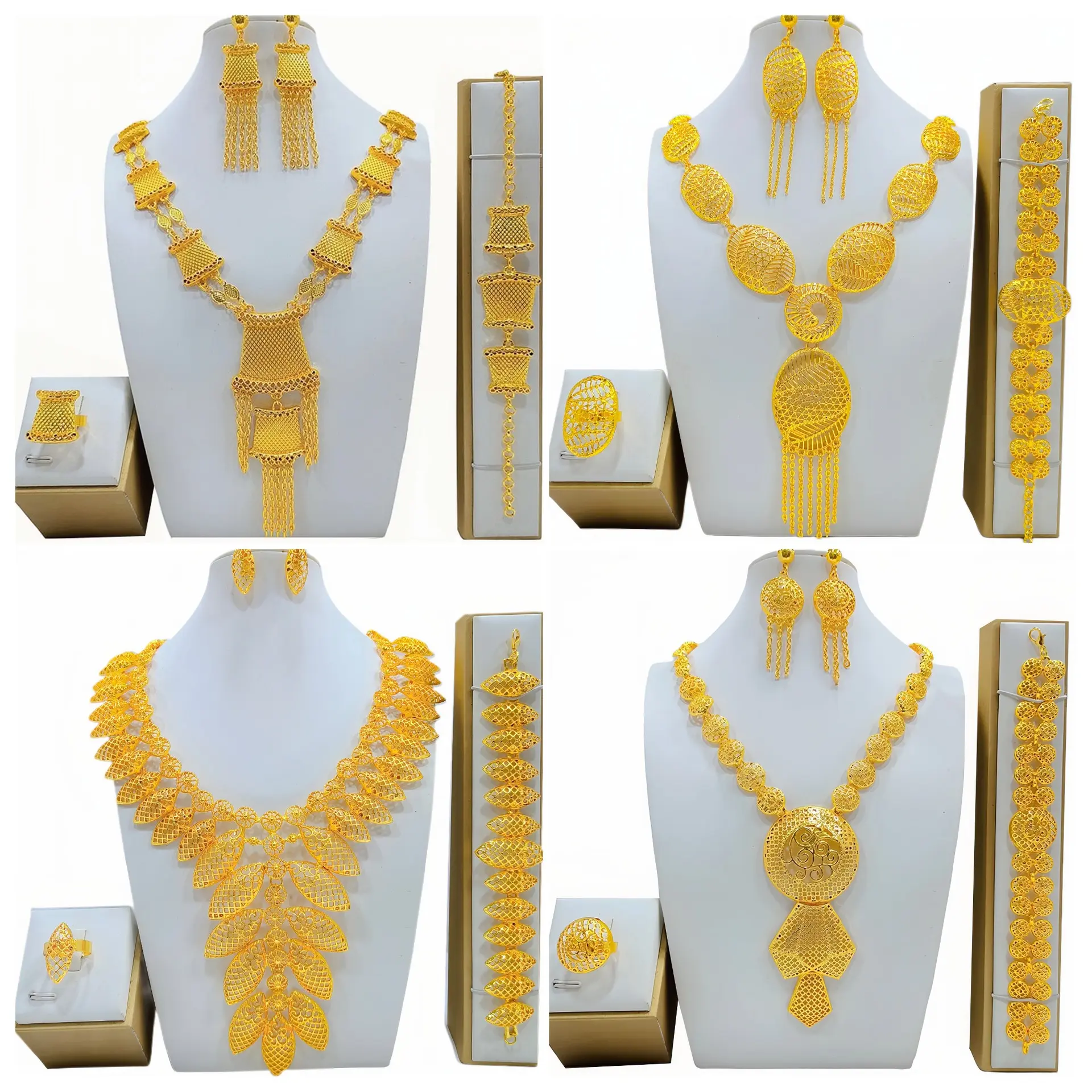 Conjunto de collar chapado en oro de 24 quilates indio fiesta nigeriana Boda nupcial etíope lujo Dubai joyería al por mayor