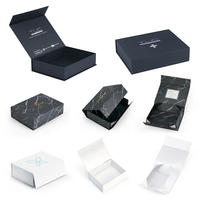 Boîte d'emballage personnalisée à faible MOQ, logo, vente en gros, boîte en papier noir de luxe avec fermeture magnétique, boîte cadeau pliable