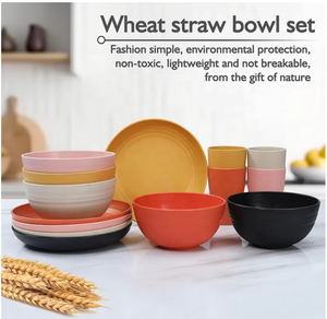 Ensemble de vaisselle incassable tasses de cuisine assiettes bols ensembles lave-vaisselle micro-ondes assiettes sécurité blé paille vaisselle ensembles 16 pièces - Product Image 3