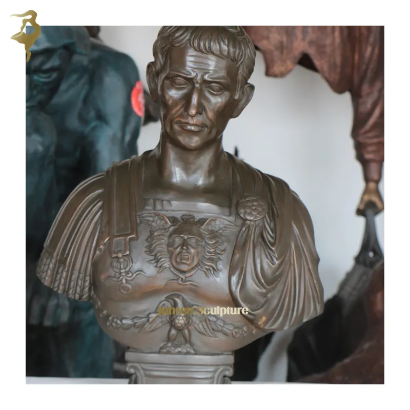 Hoge Kwaliteit Levensgrote Metalen Bronzen Beroemde Romeinse Figuur Caesar Hoofd Buste Sculptuur Standbeeld