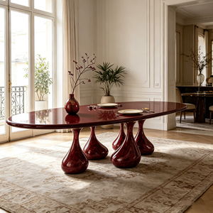 <span class=keywords><strong>Tavolo</strong></span> da Pranzo Ovale di Lusso in Marmo con Finitura Lucida Rossa e Base a Forma di Lampadina, <span class=keywords><strong>Tavolo</strong></span> Moderno per Sala da Pranzo, <span class=keywords><strong>Cucina</strong></span> e Casa - Product Image 4