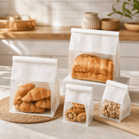 Sac à pâtisserie en papier brun avec fenêtre et fermeture à fil pour présentation de croissants et biscuits en boulangerie, comptoir de café, impression personnalisée, commandes en gros