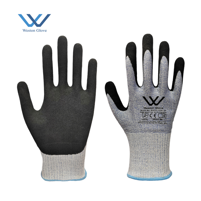 ANSI A8 A9 Sandy Nitrile Dipped Cut Resistant Gloves HPPE Steel Wire Work Safety Gloves
