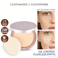 Poudre Compacte Imperméable Personnalisée OEM en Gros, Fond de Teint Maquillage Longue Durée, Couvrance Totale, Fini Mat, Poudre Pressée Personnalisée