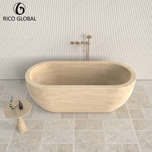 Bañera italiana de piedra natural travertino beige Diseño ovalado elegante para una experiencia de Baño lujosa - Product Image 5