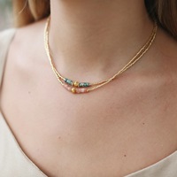Collier d'usure quotidienne transfrontalière Niche série Yusen trèfle à quatre feuilles Design chaîne mince dorée pierre naturelle laiton