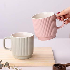 แก้วเซรามิกลายทางสีพื้น ดีไซน์เรียบง่าย สำหรับดื่มกาแฟ ของขวัญทางธุรกิจ แก้วเดี่ยว - Product Image 1