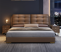 Modernes Luxuriöses Echtleder-Softbett mit Hohem Stauraum und Eichenholzrahmen für das Hauptschlafzimmer