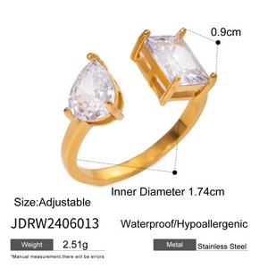 แหวนเปิดวงเรขาคณิตประดับเพชรซิคอนคุณภาพสูงขายส่ง สแตนเลสเคลือบ PVD 18k แบบปรับได้ แหวนแฟชั่นใหม่ - Product Image 2