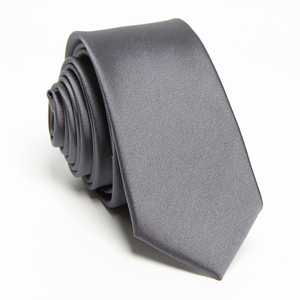 Cravatta da <span class=keywords><strong>Uomo</strong></span> Personalizzata 5cm Grigio Chiaro per Matrimonio Alta Qualità Raso Poliestere Tinta Unita Sottile con Etichetta Privata - Product Image 5