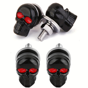 Tornillos para matrícula con forma de calavera, rosca M6, negro plateado, 40 mm, decoración exterior, ajuste universal - Product Image 1
