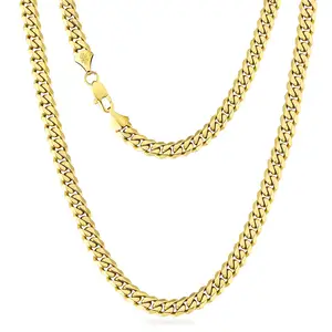 8mm Miami Chain 316L Stainless Steel Thick Boys Real 14K Gold Filled Solid Diamond Cut Cuban Link Chain Necklace for Men Women