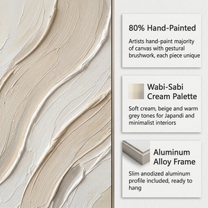 <span class=keywords><strong>Peinture</strong></span> à l'huile peinte à la main, grande <span class=keywords><strong>peinture</strong></span> à l'huile crème Wabi-Sabi, <span class=keywords><strong>abstraite</strong></span>, cadre en alliage d'aluminium, personnalisable, vente en gros pour <span class=keywords><strong>galerie</strong></span> - Product Image 2