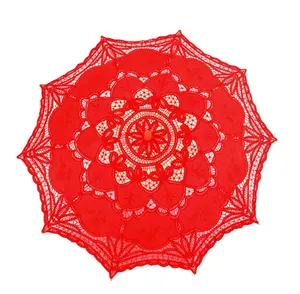Handmade 순수한 면 레이스 자수 여자의 양산 신부 결혼식 우산