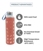 Botol Air TUOTOWN 550ml Transparan dengan Tutup Bambu, Botol Minuman Olahraga dengan Tali Silikon, Bebas BPA