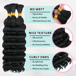 Cabello Brasileño Virgen a Granel, Ondulado Profundo Estilo Boho, Cabello Humano a Granel para Trenzas, 100g, Ondulado Tipo Agua, Sin Trama, Trenzas Sin Nudos - Product Image 4